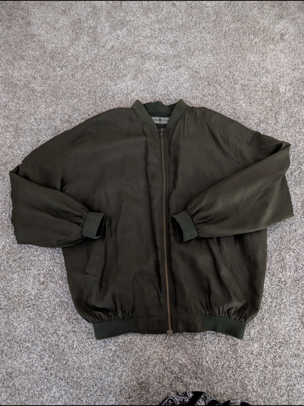 ​Vintage Robert Stock 100% Silk Bomber Jacket Olive Green Small Oversized 90s
